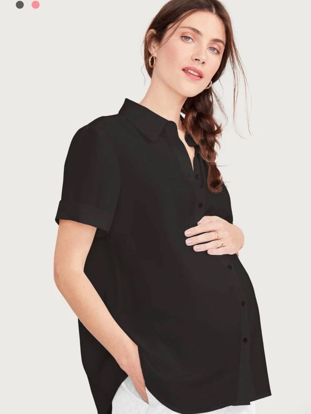HATCH Collection Black Short Sleeve Button Down Maternity Shirt